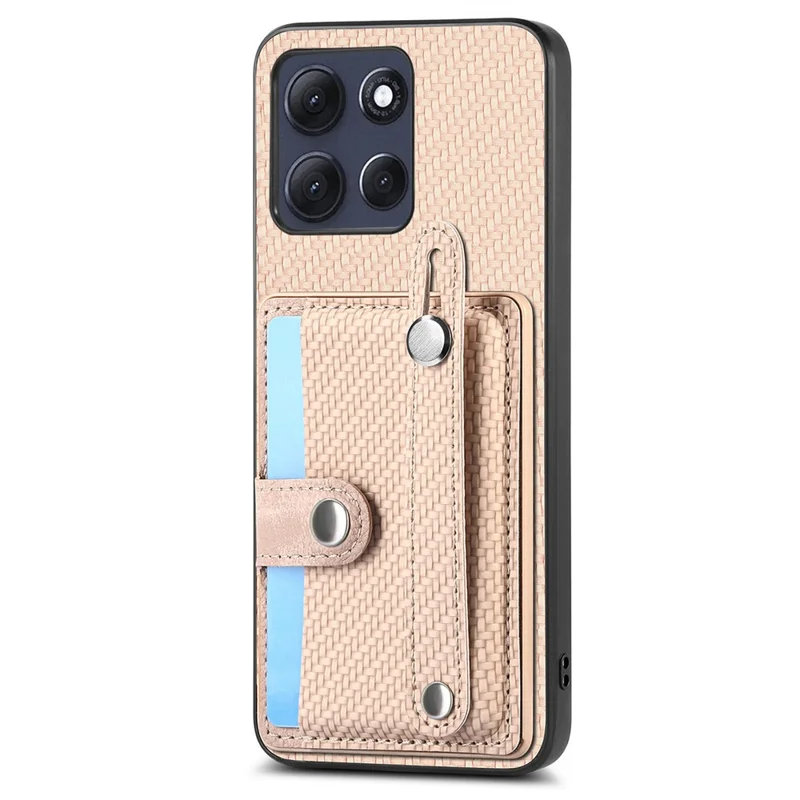 For Motorola Moto G86 Power 5G Case Wristband Anti-Drop Leather Back Cover Card Holder - Khaki