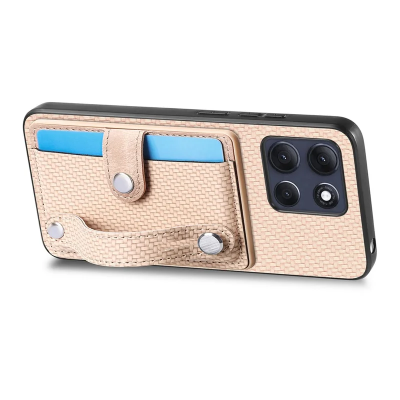 For Motorola Moto G86 Power 5G Case Wristband Anti-Drop Leather Back Cover Card Holder - Khaki