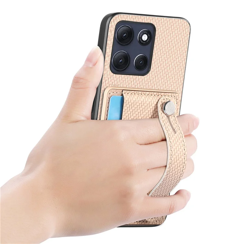 For Motorola Moto G86 Power 5G Case Wristband Anti-Drop Leather Back Cover Card Holder - Khaki