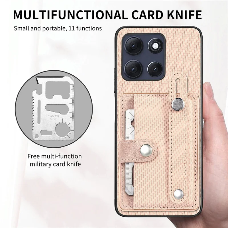 For Motorola Moto G86 Power 5G Case Wristband Anti-Drop Leather Back Cover Card Holder - Khaki