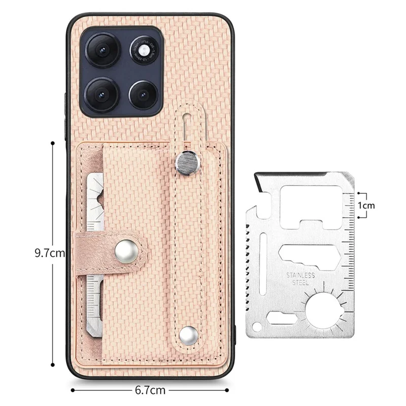 For Motorola Moto G86 Power 5G Case Wristband Anti-Drop Leather Back Cover Card Holder - Khaki