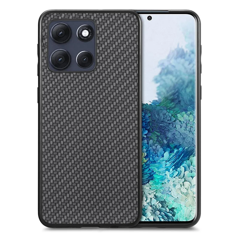 For Motorola Moto G86 5G Case Carbon Fiber Texture PU Leather + PC + TPU Phone Cover - Black