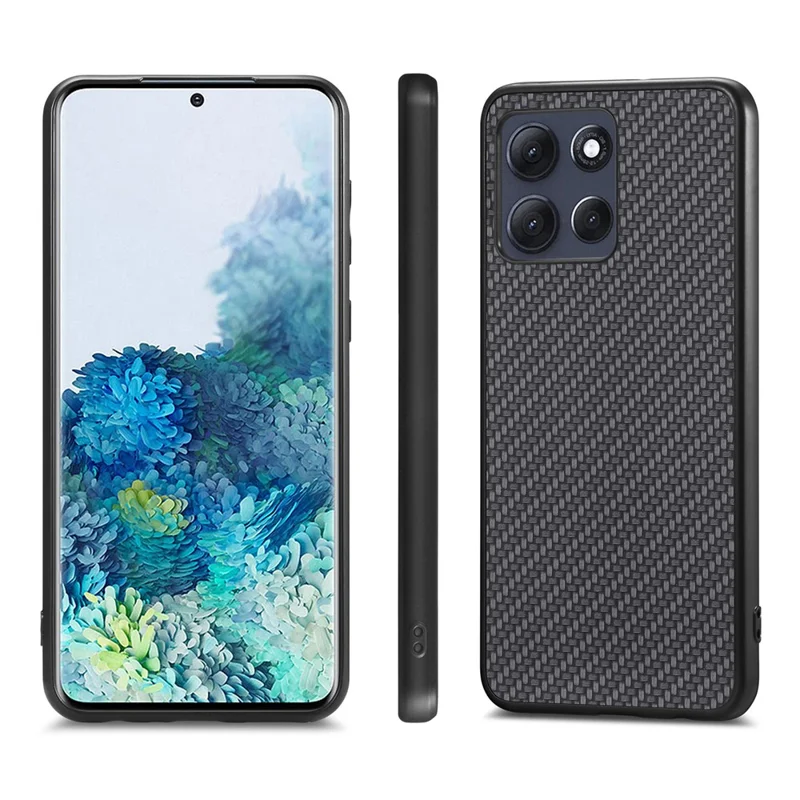 For Motorola Moto G86 5G Case Carbon Fiber Texture PU Leather + PC + TPU Phone Cover - Black