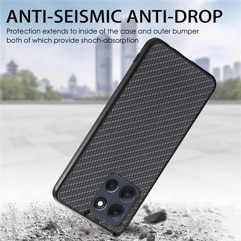 For Motorola Moto G86 5G Case Carbon Fiber Texture PU Leather + PC + TPU Phone Cover - Black