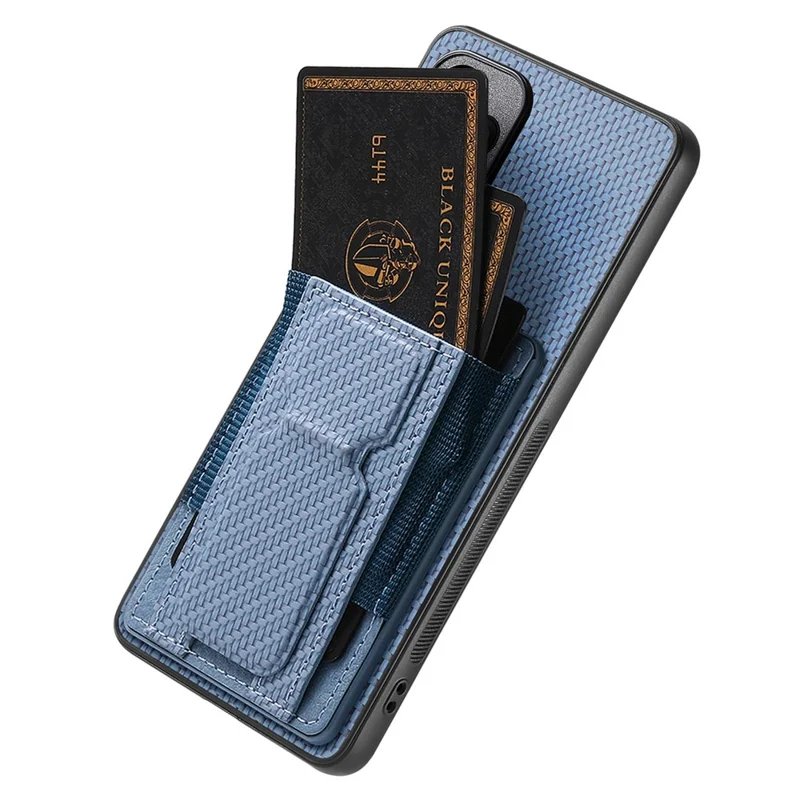For Motorola Moto G86 Power 5G Case with Card Holder Kickstand Fiber Pattern Leather Back Cover - Blue