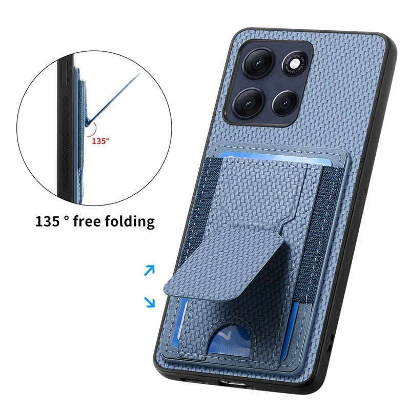 For Motorola Moto G86 Power 5G Case with Card Holder Kickstand Fiber Pattern Leather Back Cover - Blue