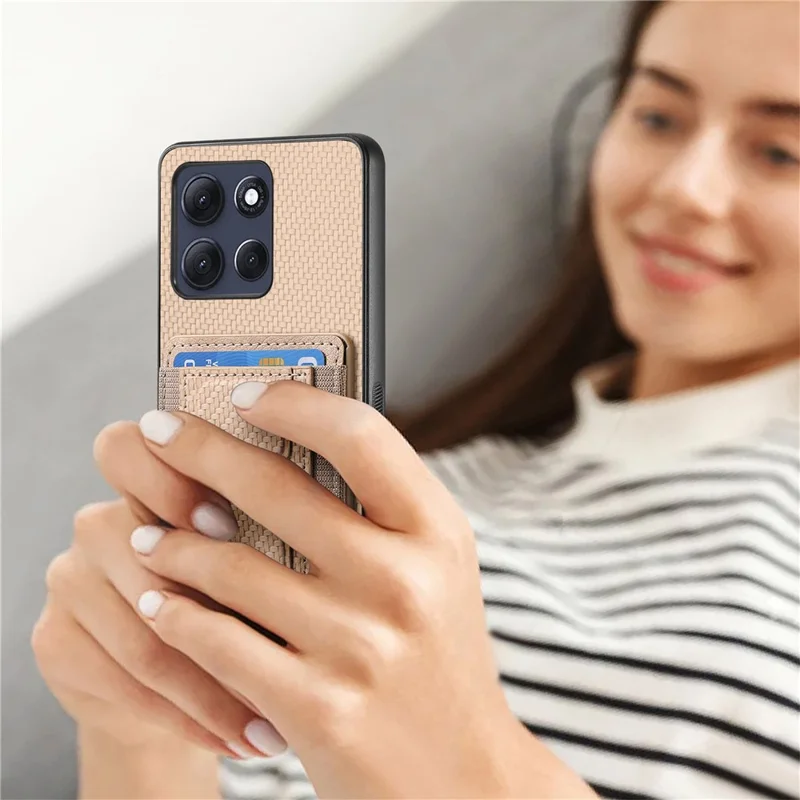 For Motorola Moto G86 Power 5G Case with Card Holder Kickstand Fiber Pattern Leather Back Cover - Brown