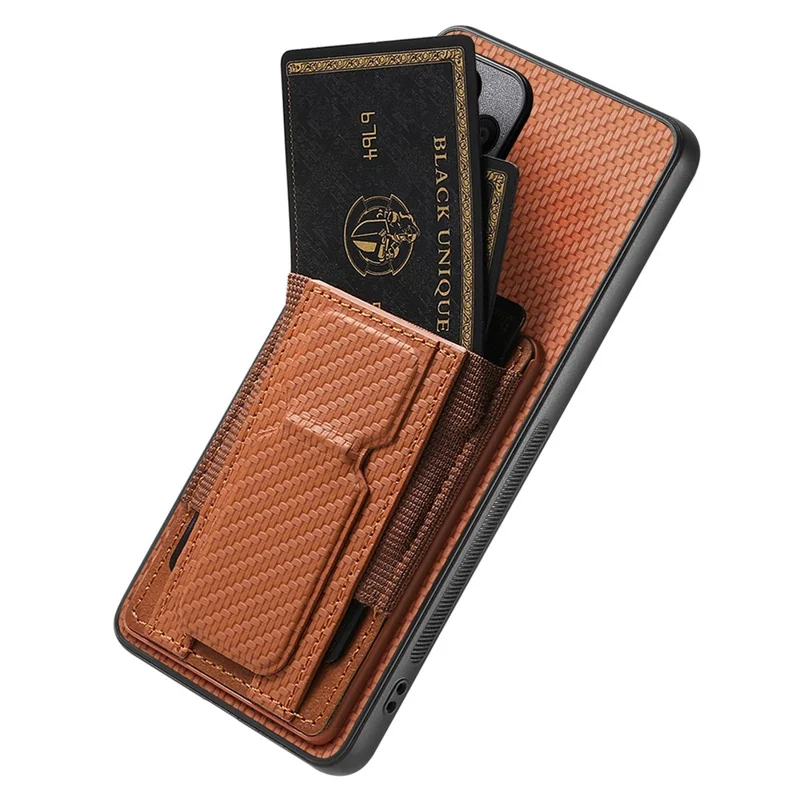 For Motorola Moto G86 Power 5G Case with Card Holder Kickstand Fiber Pattern Leather Back Cover - Brown