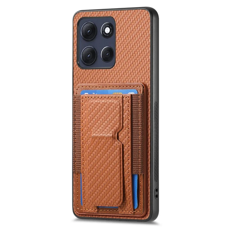 For Motorola Moto G86 Power 5G Case with Card Holder Kickstand Fiber Pattern Leather Back Cover - Brown