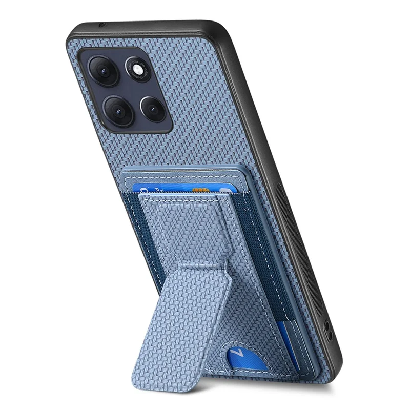 Motorola Moto G86 5G-Hülle mit Kartenfach, Ständer und Faser-Muster-Lederrückseite - Blau