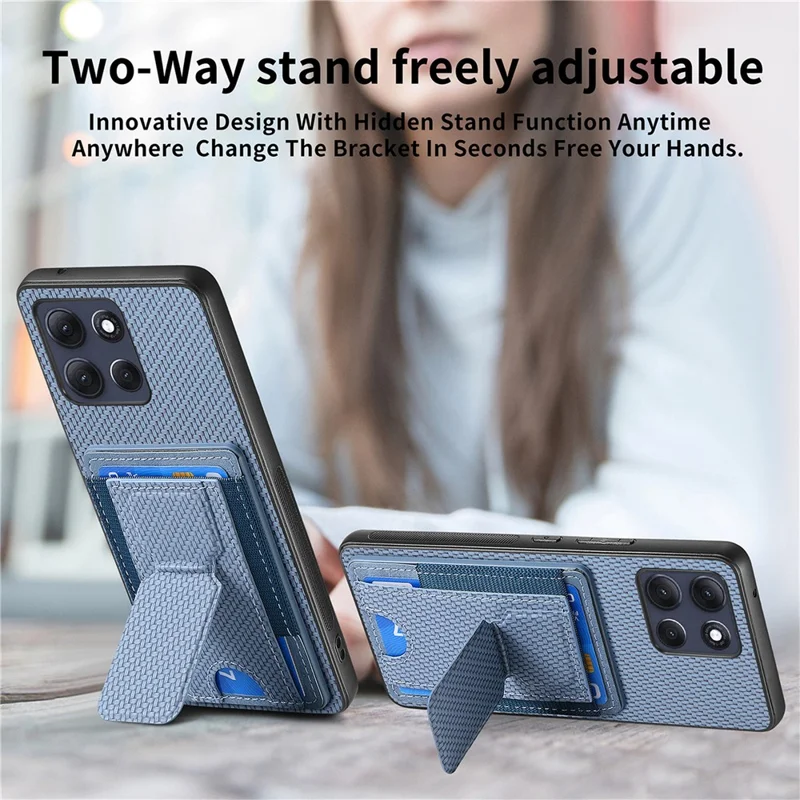 Motorola Moto G86 5G-Hülle mit Kartenfach, Ständer und Faser-Muster-Lederrückseite - Blau