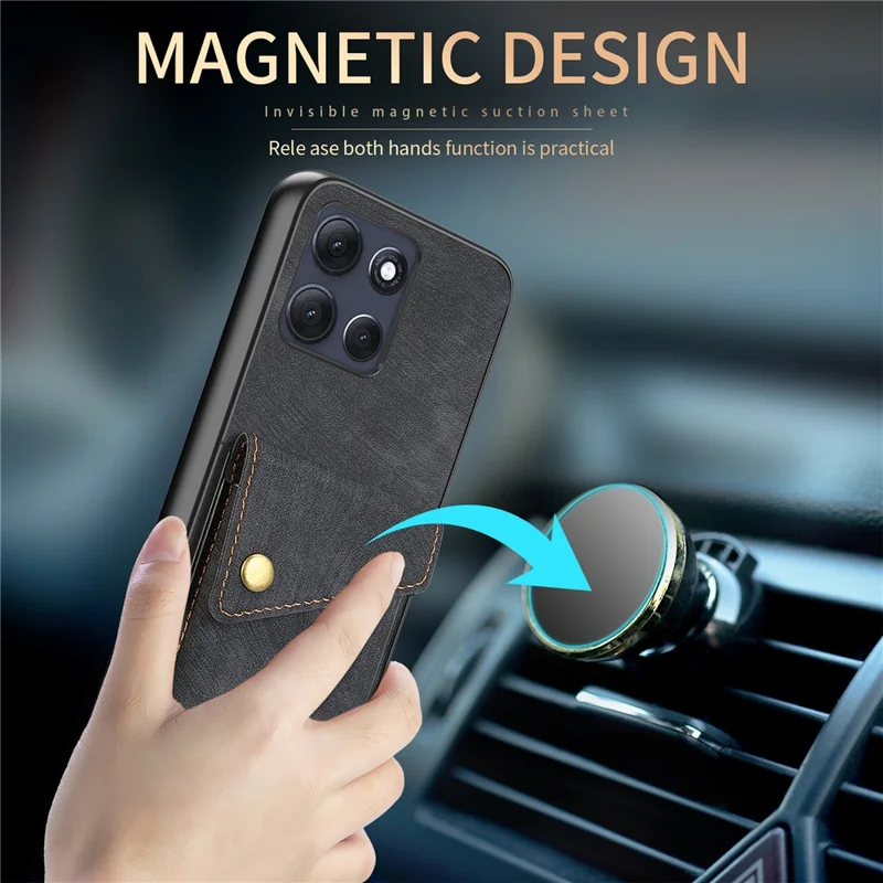 Motorola Moto G86 5G Hülle mit Kartenfach, Ständer und Leder-Rückseite - Schwarz