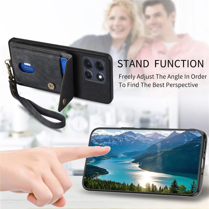 Motorola Moto G86 5G Hülle mit Kartenfach, Ständer und Leder-Rückseite - Schwarz