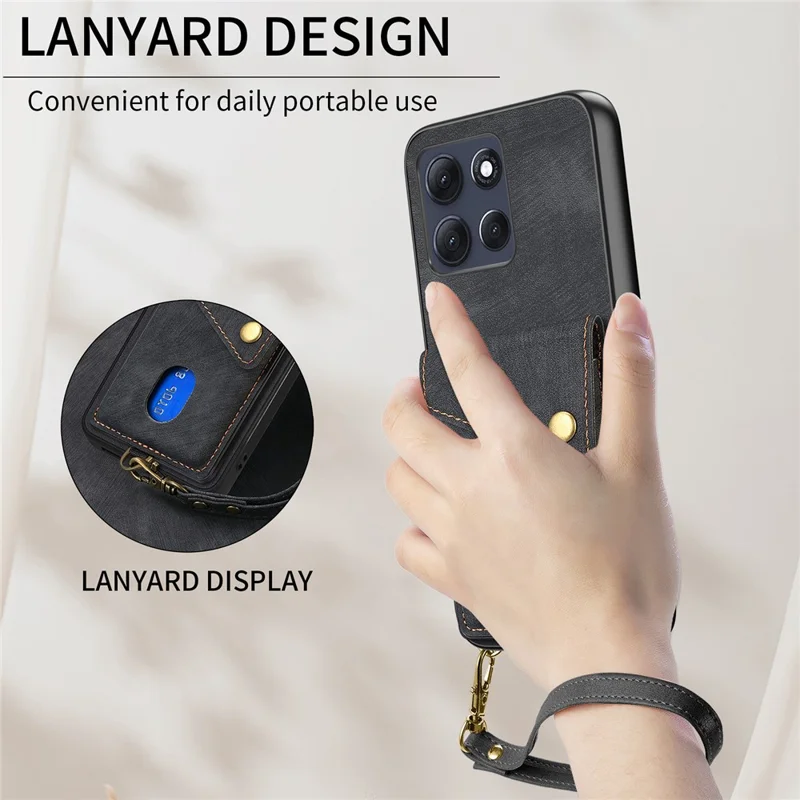 Motorola Moto G86 5G Hülle mit Kartenfach, Ständer und Leder-Rückseite - Schwarz