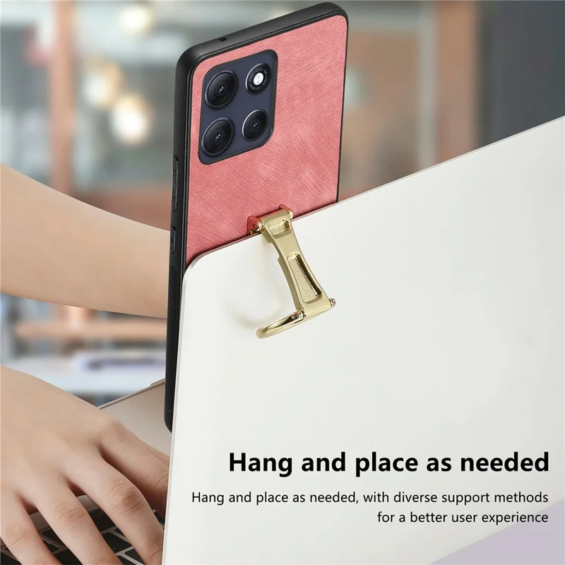 CASENEO D22 For Motorola Moto G86 Power 5G Case Folding Kickstand Retro Leather Back Cover - Pink