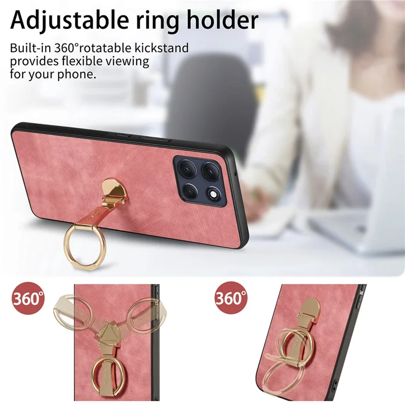 CASENEO D22 For Motorola Moto G86 Power 5G Case Folding Kickstand Retro Leather Back Cover - Pink