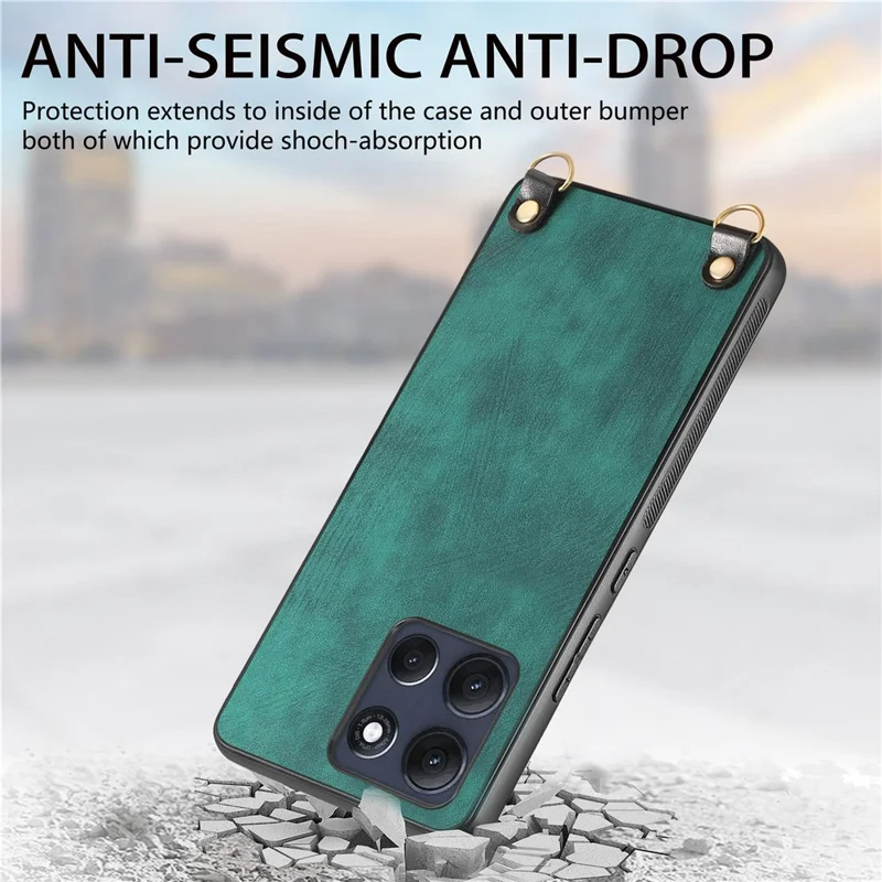 For Motorola Moto G86 Power 5G Retro Leather Phone Back Cover with Adjustable Strap - Green