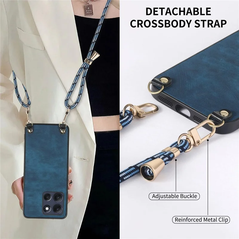 For Motorola Moto G86 Power 5G Retro Leather Phone Back Cover with Adjustable Strap - Green