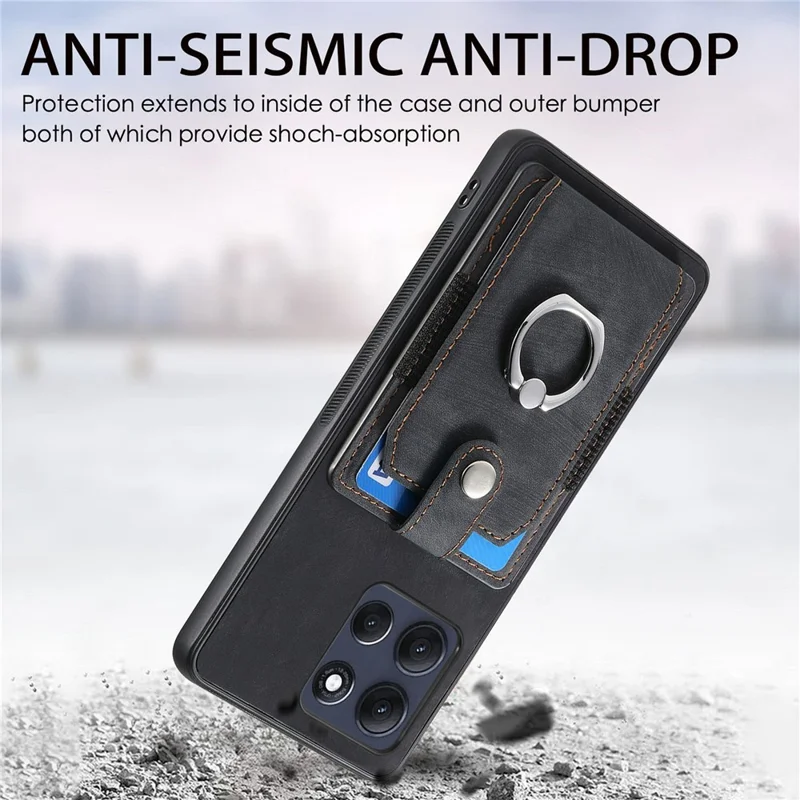 Motorola Moto G86 Power 5G hoesje van leer met kaartvakken en standaard - Zwart