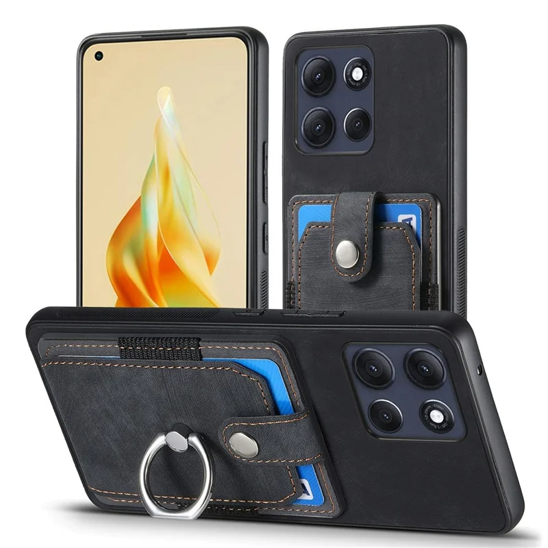 Motorola Moto G86 5G hoesje lederen achterkant met kaartslots en standaard - Zwart