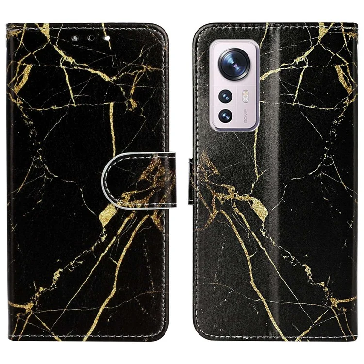 Para Xiaomi 12 Pro 5G / 12 Pro (dimensidade) 5g / 12S Pro 5G PU Cause Capel Case Case - Mármore de Ouro Preto