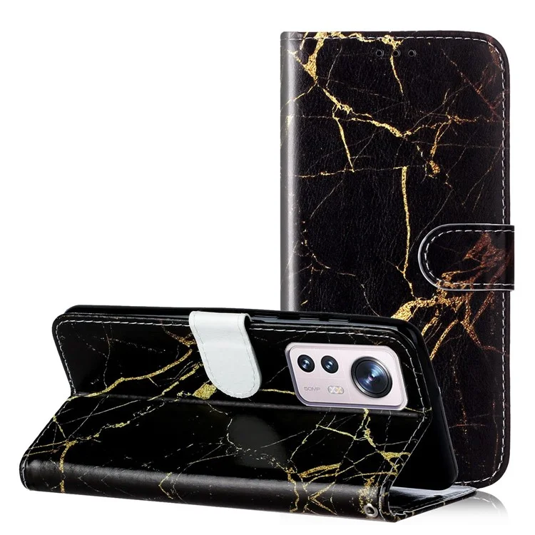Para Xiaomi 12 Pro 5G / 12 Pro (dimensidade) 5g / 12S Pro 5G PU Cause Capel Case Case - Mármore de Ouro Preto