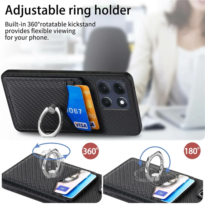 Motorola Moto G86 5G Hülle mit Kartenfächern, Ringhalter, Ständer, Handyhülle - Schwarz