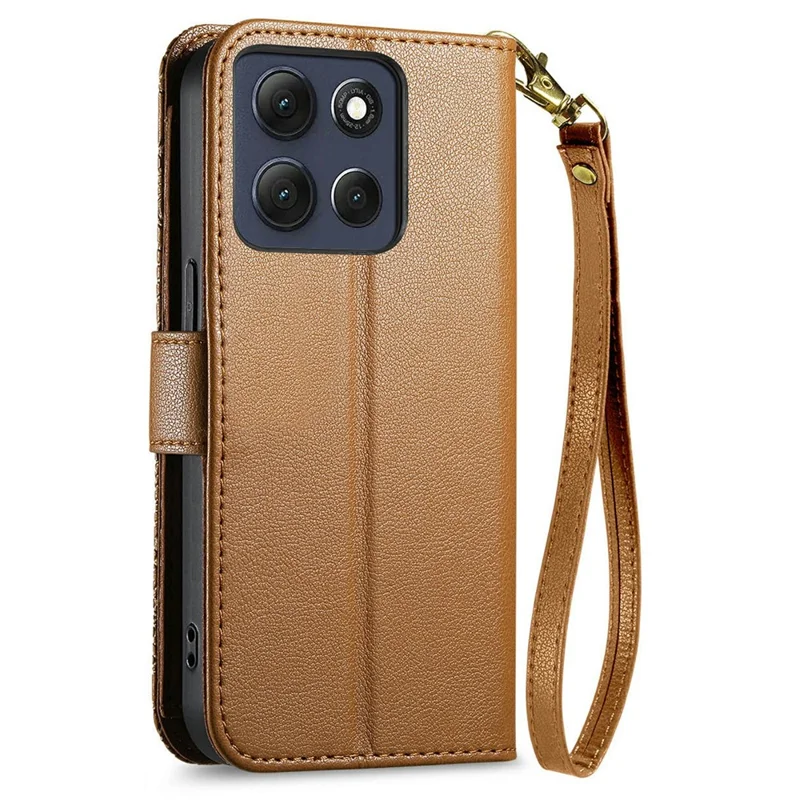 For Motorola Moto G86 Power 5G Case Floral Leaf Pattern Multi Card Slots Zipper Leather Phone Cover with Wrist Strap - Brown