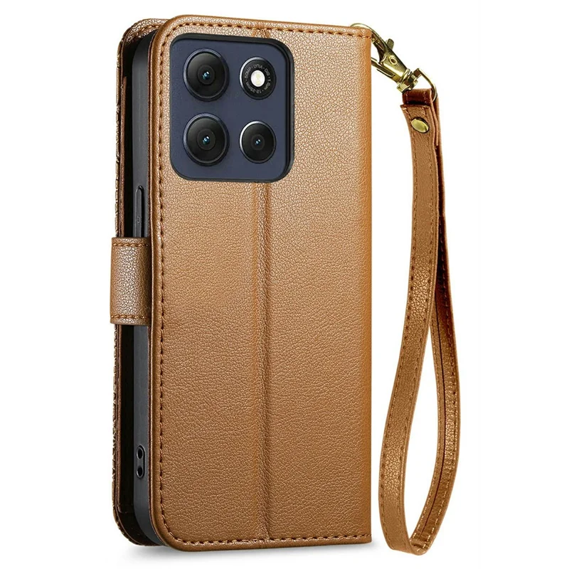 Motorola Moto G86 5G-Hülle, Blumen-Blatt-Muster, Mehrfach-Kartenfächer, Reißverschluss-Lederhülle mit Handgelenkriemen - Braun