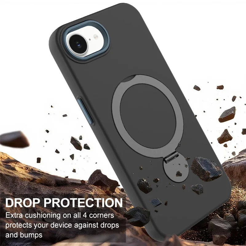For iPhone 16e Hoes Compatibel met MagSafe Draaibare Ringstand TPU + PC Telefoonaanhang - Zwart