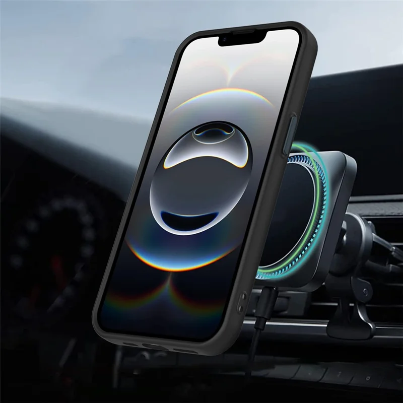 For iPhone 16e Hoes Compatibel met MagSafe Draaibare Ringstand TPU + PC Telefoonaanhang - Zwart