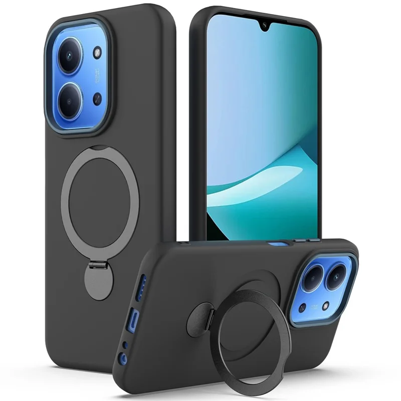 Phone Case For Xiaomi Redmi 15C 5G (EU) (173mm) / 4G (EU) (173mm) / Poco C85 4G (173mm) Magnetic Case Rotating Ring Kickstand TPU + PC Back Cover - Black