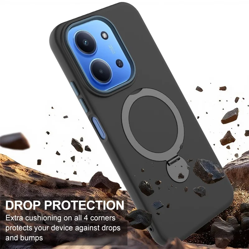 Phone Case For Xiaomi Redmi 15C 5G (EU) (173mm) / 4G (EU) (173mm) / Poco C85 4G (173mm) Magnetic Case Rotating Ring Kickstand TPU + PC Back Cover - Black