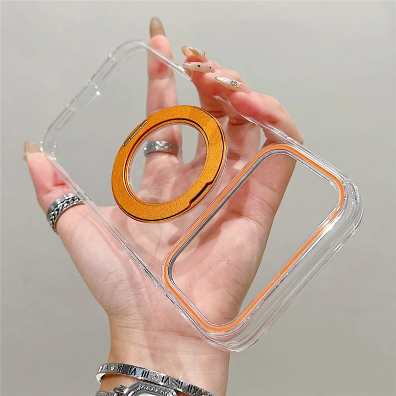 Custodia per iPhone 17 Pro Compatibile con MagSafe Supporto Girevole Chiaro TPU Custodia per Telefono - Arancione