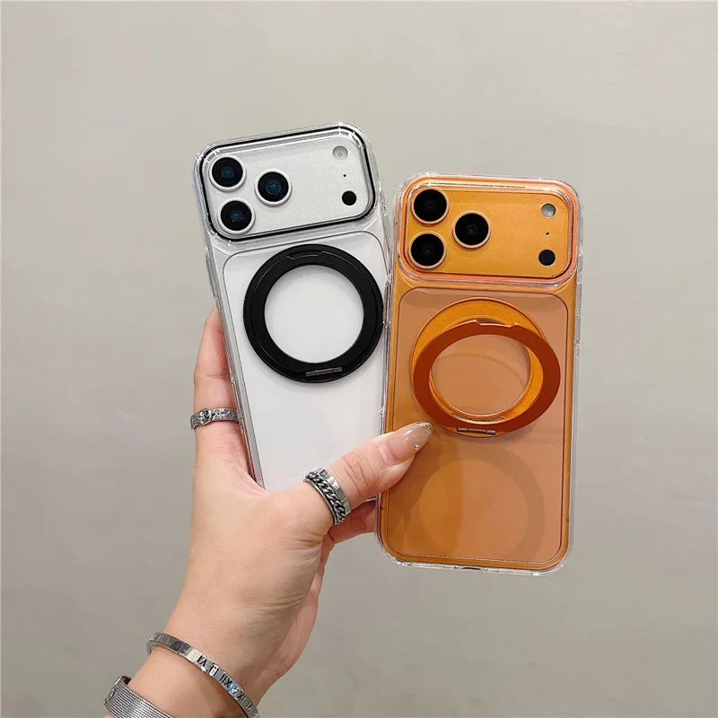 Custodia per iPhone 17 Pro Compatibile con MagSafe Supporto Girevole Chiaro TPU Custodia per Telefono - Arancione
