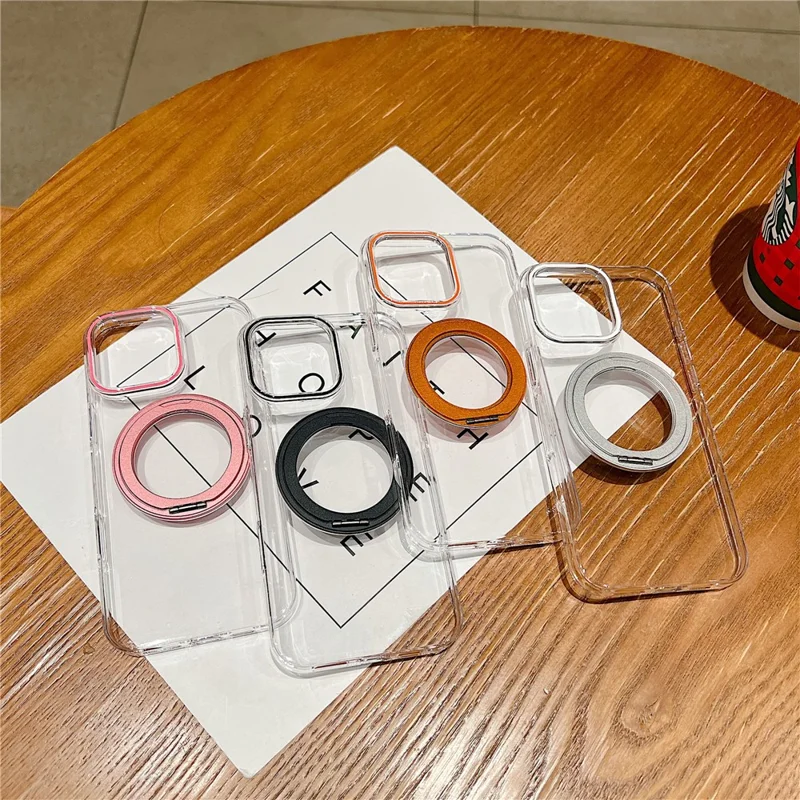 Étui pour iPhone 16 Pro Compatible avec MagSafe Support Rotatif Housse de Téléphone Transparente en TPU - Rose