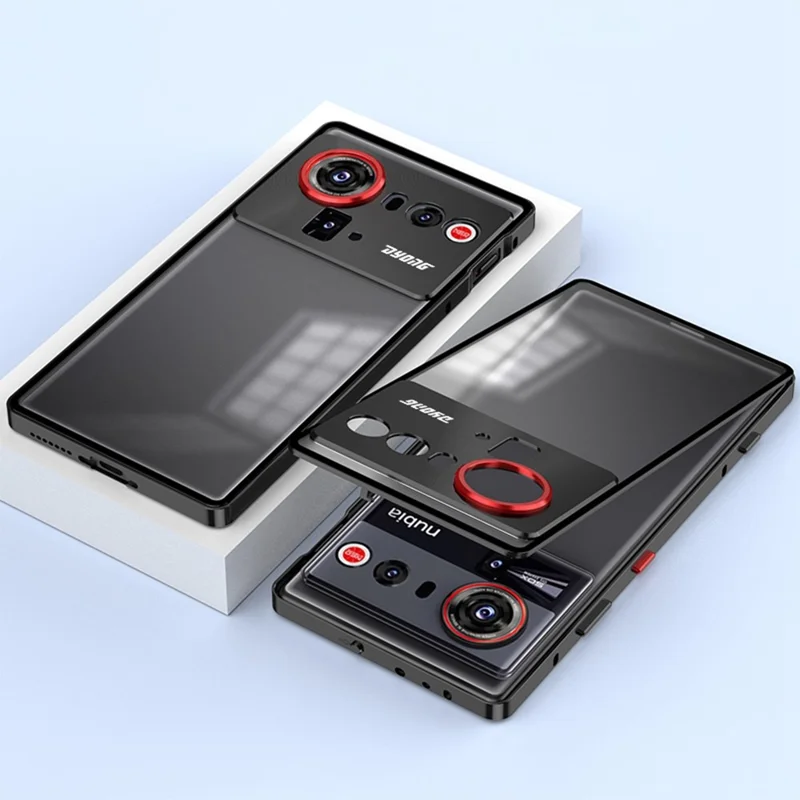 For ZTE nubia Z80 Ultra 5G Matte Case Aluminium Alloy + PC Phone Cover Pop-Up Snap Lock - Black