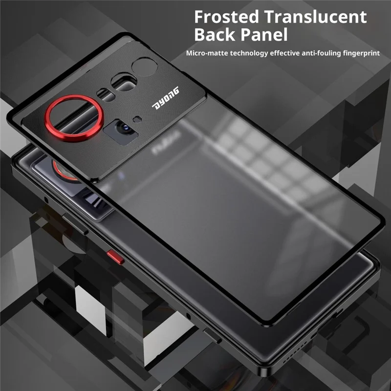 For ZTE nubia Z80 Ultra 5G Matte Case Aluminium Alloy + PC Phone Cover Pop-Up Snap Lock - Black