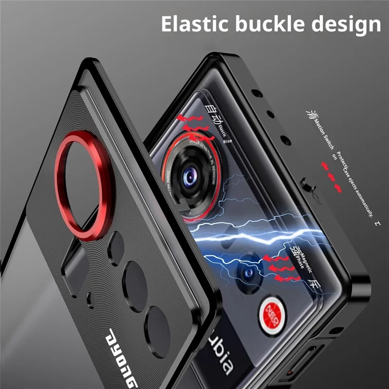 For ZTE nubia Z80 Ultra 5G Matte Case Aluminium Alloy + PC Phone Cover Pop-Up Snap Lock - Black