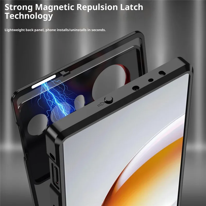 For ZTE nubia Z80 Ultra 5G Matte Case Aluminium Alloy + PC Phone Cover Pop-Up Snap Lock - Black