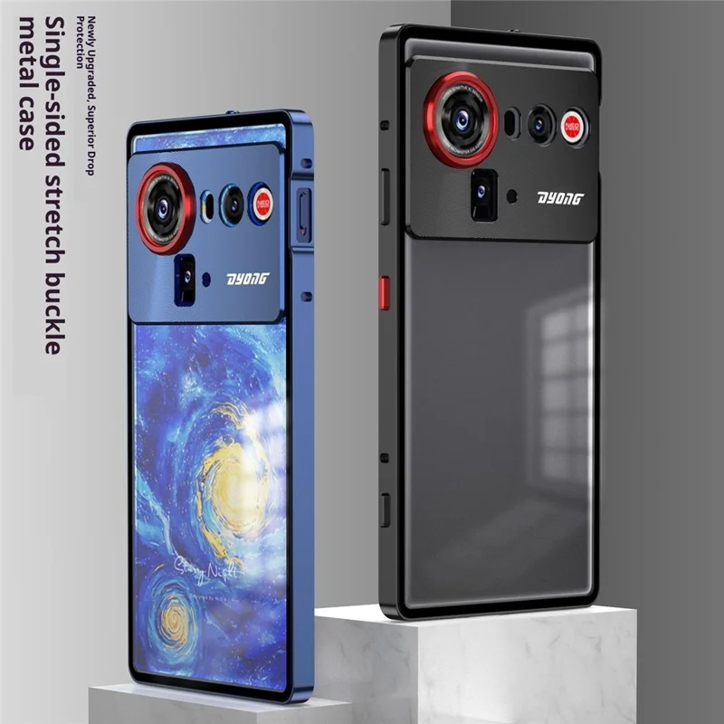 For ZTE nubia Z80 Ultra 5G Matte Case Aluminium Alloy + PC Phone Cover Pop-Up Snap Lock - Black