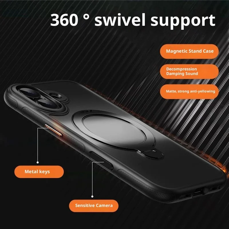 Großeinkauf für iPhone 16 Plus Hülle mit rotierendem Ständer, Acryl + TPU Handyhülle - Schwarz