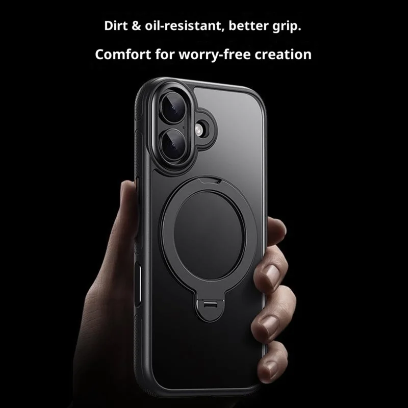 Großeinkauf für iPhone 16 Plus Hülle mit rotierendem Ständer, Acryl + TPU Handyhülle - Schwarz