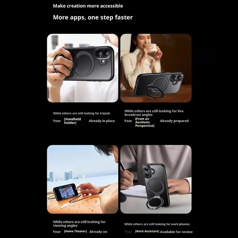 Großeinkauf für iPhone 16 Plus Hülle mit rotierendem Ständer, Acryl + TPU Handyhülle - Schwarz