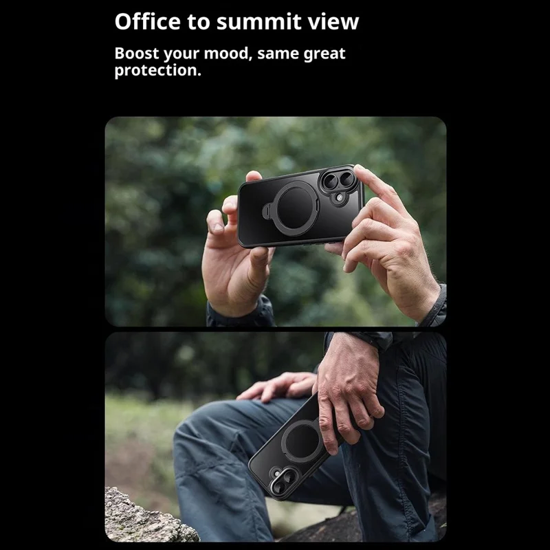 Großeinkauf für iPhone 16 Plus Hülle mit rotierendem Ständer, Acryl + TPU Handyhülle - Schwarz