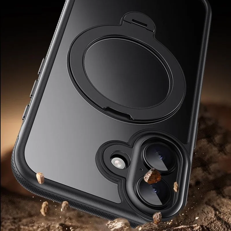 Großeinkauf für iPhone 16 Plus Hülle mit rotierendem Ständer, Acryl + TPU Handyhülle - Schwarz