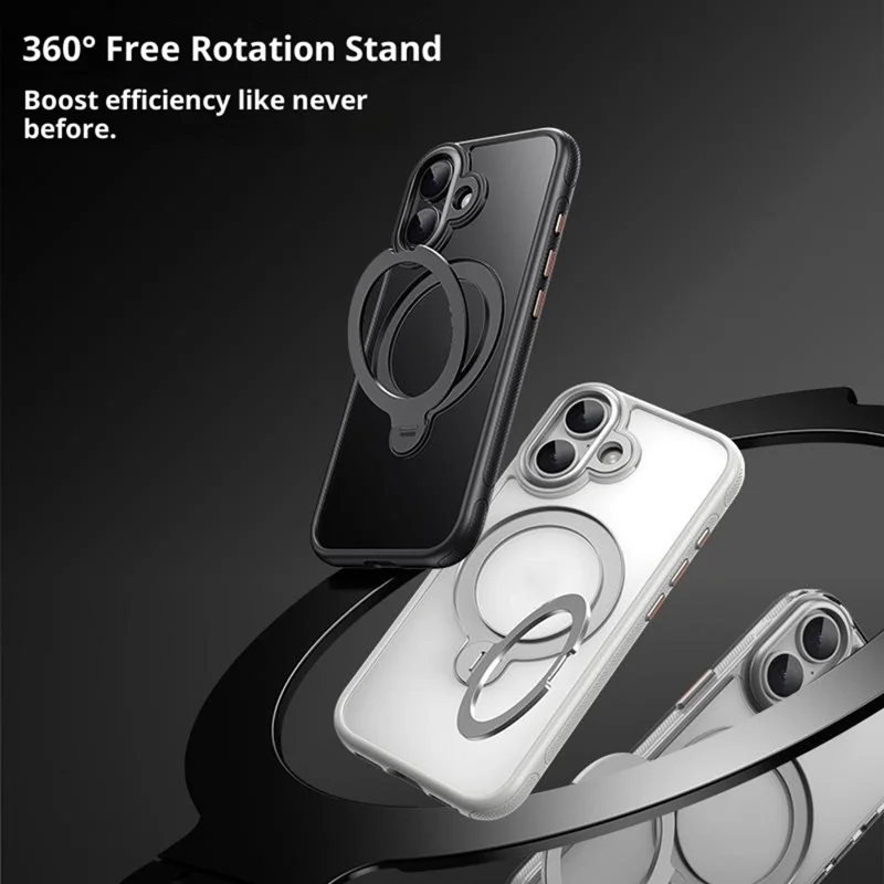Großeinkauf für iPhone 16 Plus Hülle mit rotierendem Ständer, Acryl + TPU Handyhülle - Schwarz