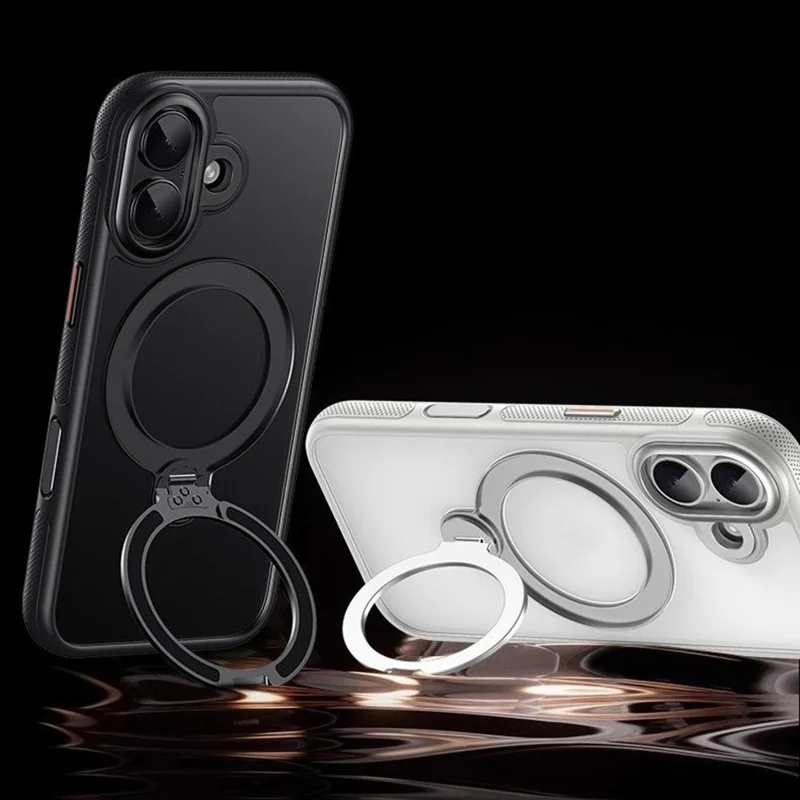 Großeinkauf für iPhone 16 Plus Hülle mit rotierendem Ständer, Acryl + TPU Handyhülle - Schwarz