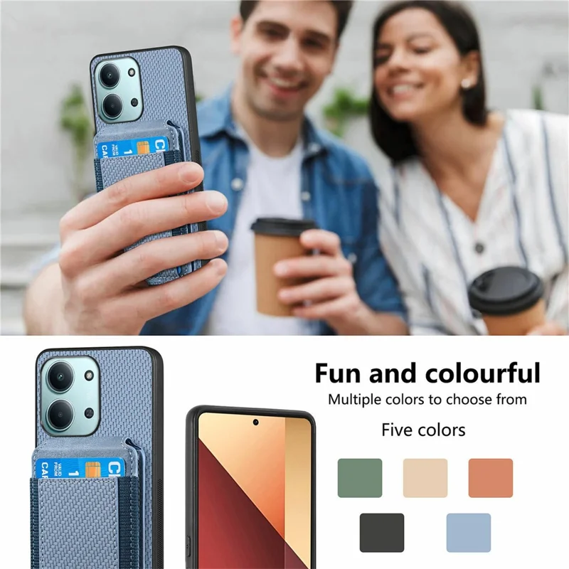 Protective Cover For Xiaomi Redmi 15C 5G (EU) (173mm) / 15C 4G (EU) (173mm) Fiber Texture Flip Case Card Holder Stand Adjustable Angle - Blue