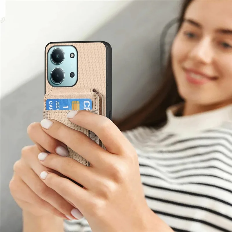 Protective Cover For Xiaomi Redmi 15C 5G (EU) (173mm) / 15C 4G (EU) (173mm) Fiber Texture Flip Case Card Holder Stand Adjustable Angle - Blue